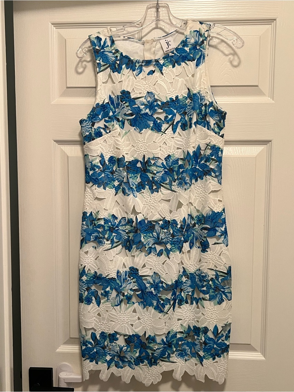 julia jordan White Lace Sheath Dress with Blue Floral Stripes